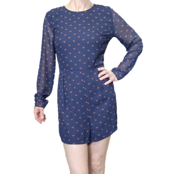 Romper Navy blue with small fox print Size 10 DIVIDED - Picture 3 of 15